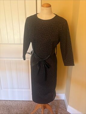 Classic Black Leopard Sheath Dress with Tie Waist